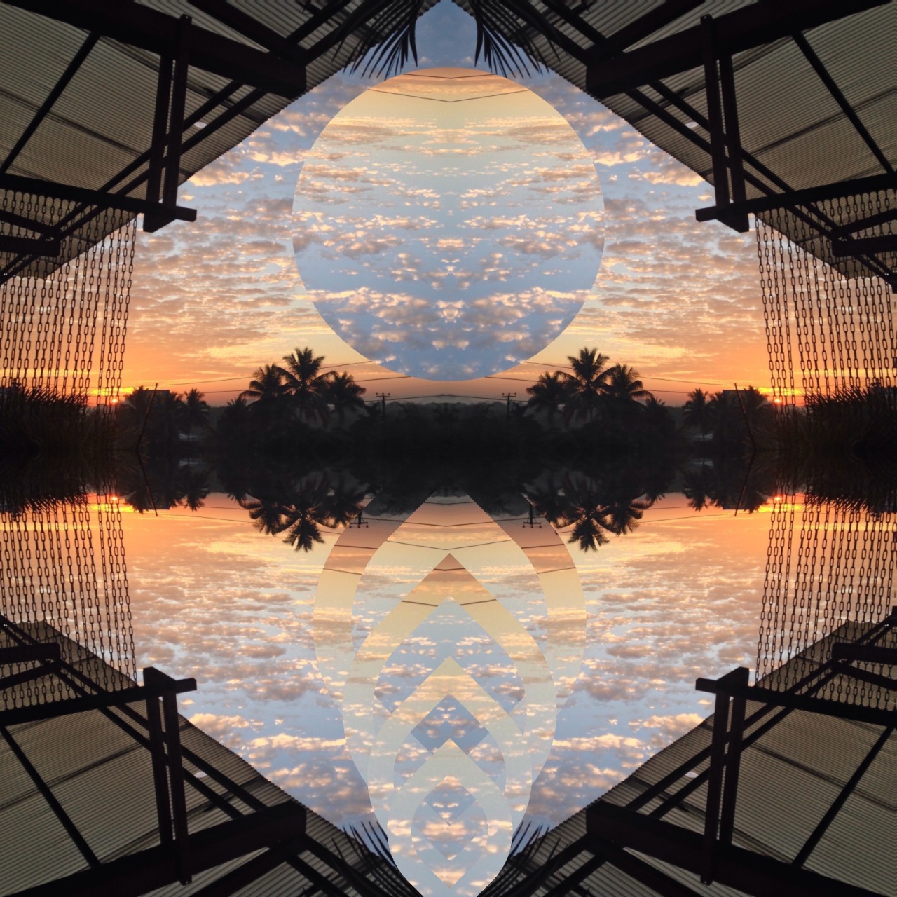 Digital Art featuring symmetrical skies with ripple clouds.